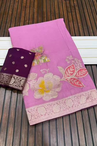 onion pink meenakari figure flower georgette saree