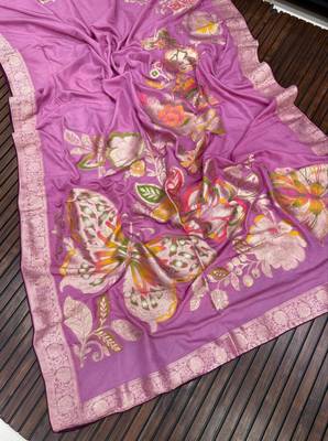 onion pink meenakari figure flower georgette saree 5