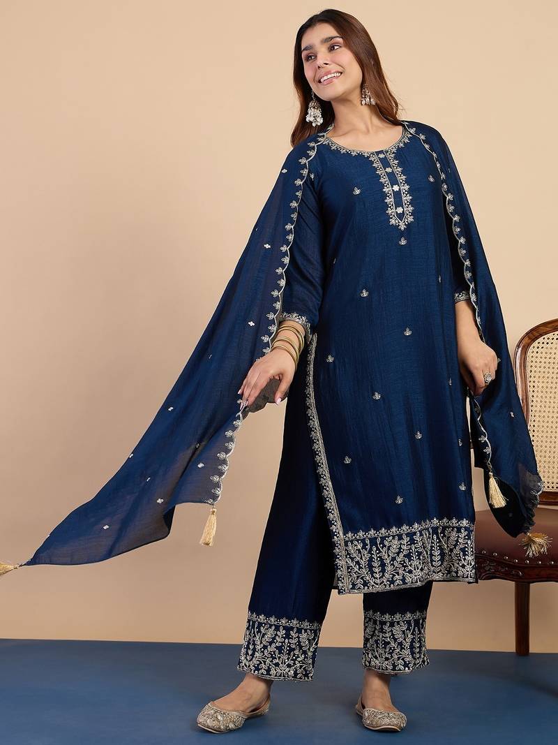 Women’s vichitraa silk kurta pant set with vichitraa silk dupatta