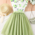 Green floral print net party wear girls dress