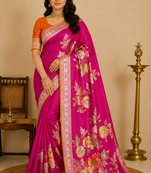 rani pink meenakari figure flower georgette saree