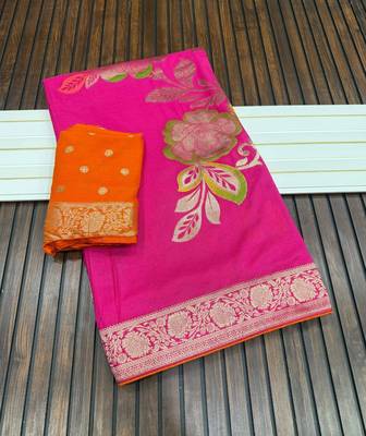 rani pink meenakari figure flower georgette saree 3