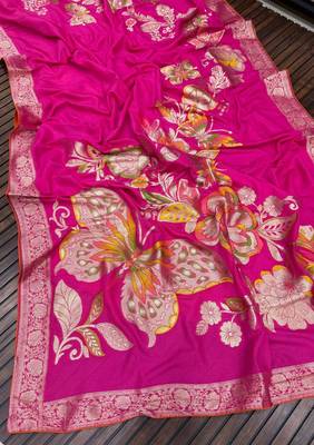 rani pink meenakari figure flower georgette saree 5