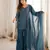 Teal-blue crunchy silk kurta set with sequence & jari work