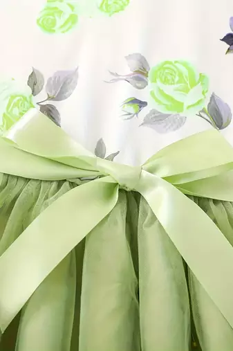Green floral print net party wear girls dress
