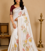 white meenakari figure flower georgette saree