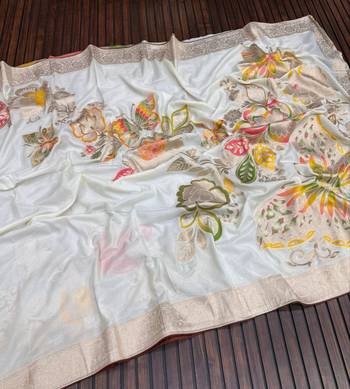 white meenakari figure flower georgette saree 5