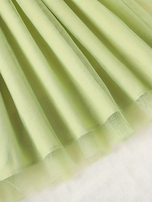Green floral print net party wear girls dress 5