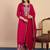 Floral embroidered silk blend v neck kurta trouser & dupatta set