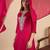 Floral embroidered silk blend v neck kurta trouser & dupatta set
