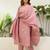 Floral embroidered silk round neck kurta trouser & dupatta set