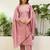 Floral embroidered silk round neck kurta trouser & dupatta set