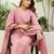 Floral embroidered silk round neck kurta trouser & dupatta set