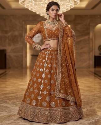 yellow georgette embroidered lehenga choli 1