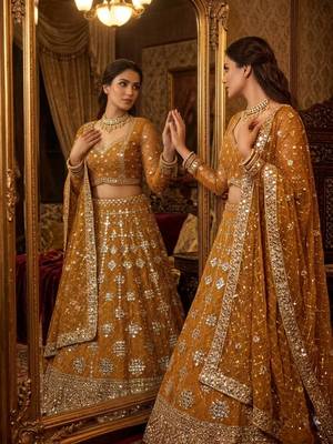 yellow georgette embroidered lehenga choli 2