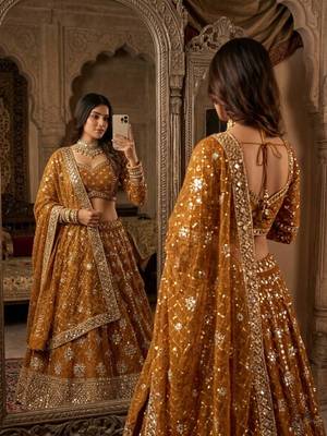 yellow georgette embroidered lehenga choli 3