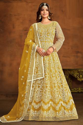 YELLOW  HEAVY NET GOWN 
