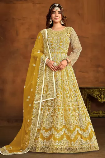 YELLOW  HEAVY NET GOWN 