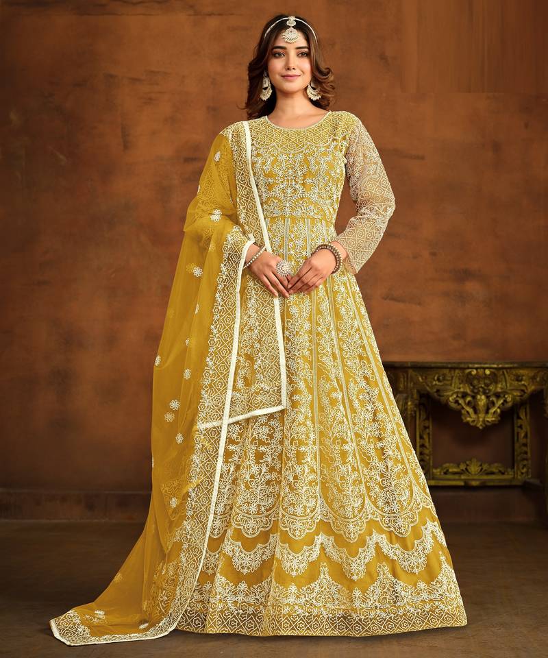YELLOW  HEAVY NET GOWN 