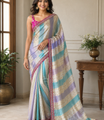 cream-pink sequin embroidery with cut lace silk saree