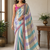 cream-pink sequin embroidery with cut lace silk saree