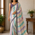 cream-dark purple sequin embroidery with cut lace silk saree