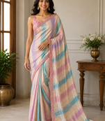 cream-baby pink sequin embroidery with cut lace silk saree