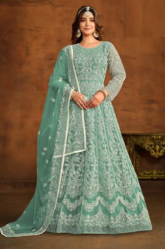 TEAL WORK HEAVY NET GOWN 