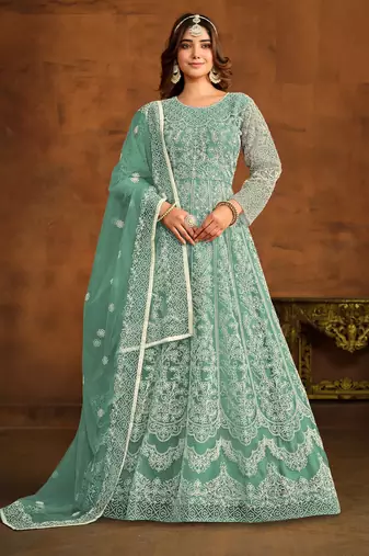TEAL WORK HEAVY NET GOWN 