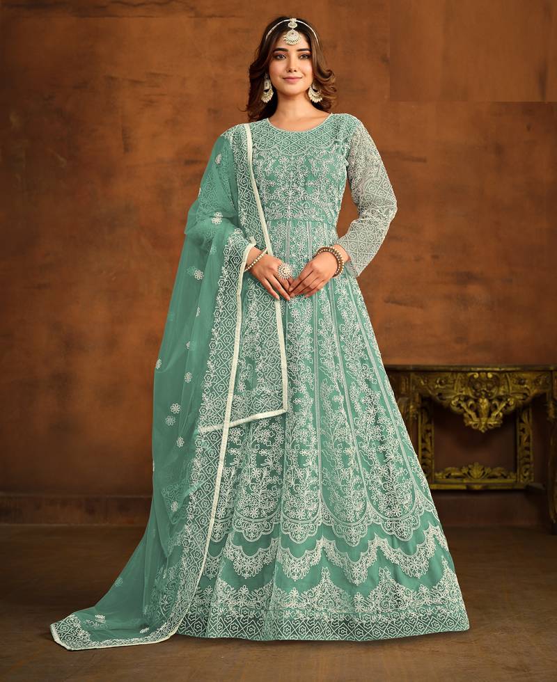 TEAL WORK HEAVY NET GOWN 