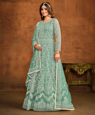 TEAL WORK HEAVY NET GOWN  2