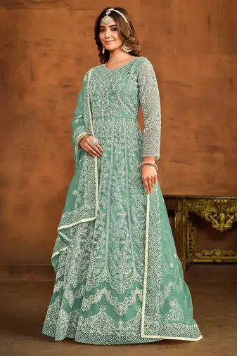 TEAL WORK HEAVY NET GOWN 