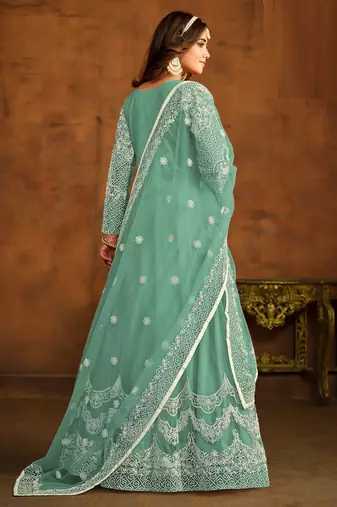 TEAL WORK HEAVY NET GOWN 