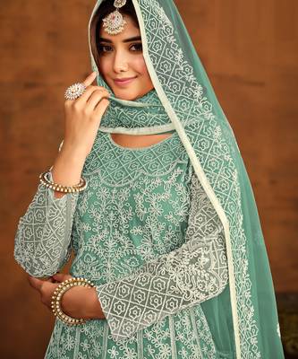 TEAL WORK HEAVY NET GOWN  4