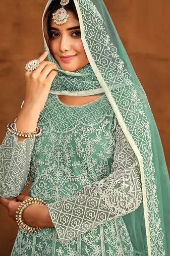 TEAL WORK HEAVY NET GOWN 