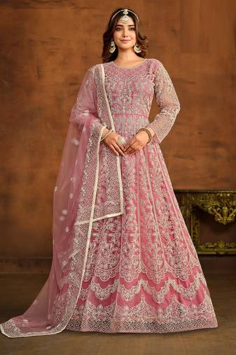 PINK HEAVY WORK NET GOWN 
