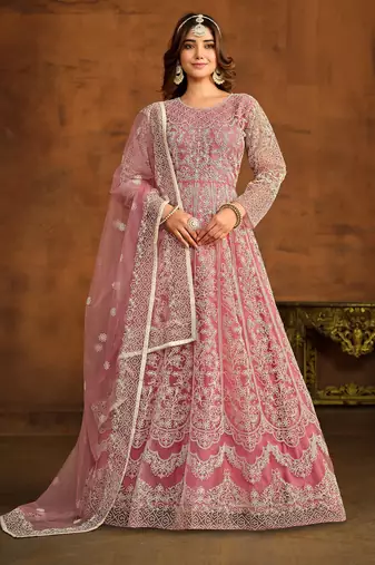 PINK HEAVY WORK NET GOWN 