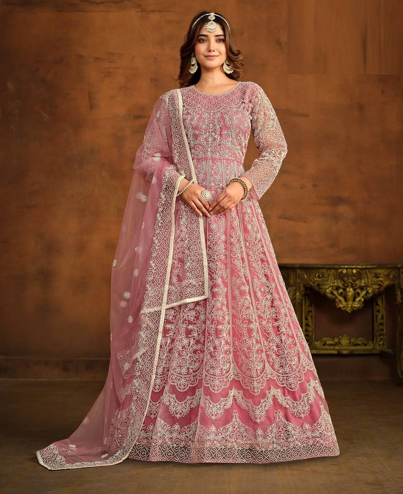 PINK HEAVY WORK NET GOWN 
