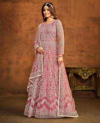 PINK HEAVY WORK NET GOWN  2