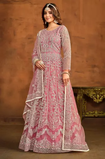 PINK HEAVY WORK NET GOWN 
