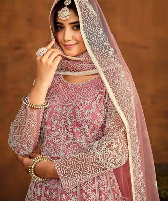PINK HEAVY WORK NET GOWN  4