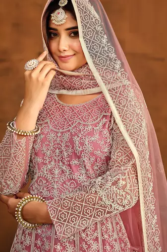 PINK HEAVY WORK NET GOWN 