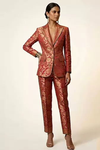 Pink woven brocade co ord set