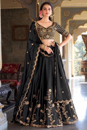 Black Embroidered Designer Lehenga Choli with Dupatta