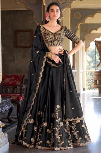 Black Embroidered Designer Lehenga Choli with Dupatta