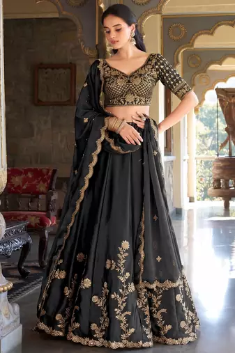 Black Embroidered Designer Lehenga Choli with Dupatta