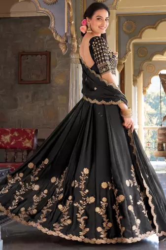 Black Embroidered Designer Lehenga Choli with Dupatta