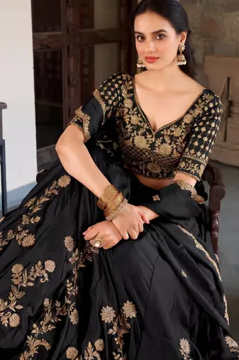 Black Embroidered Designer Lehenga Choli with Dupatta