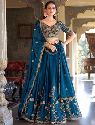 Blue Embroidered Designer Lehenga Choli with Dupatta 1