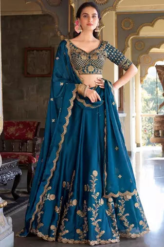 Blue Embroidered Designer Lehenga Choli with Dupatta